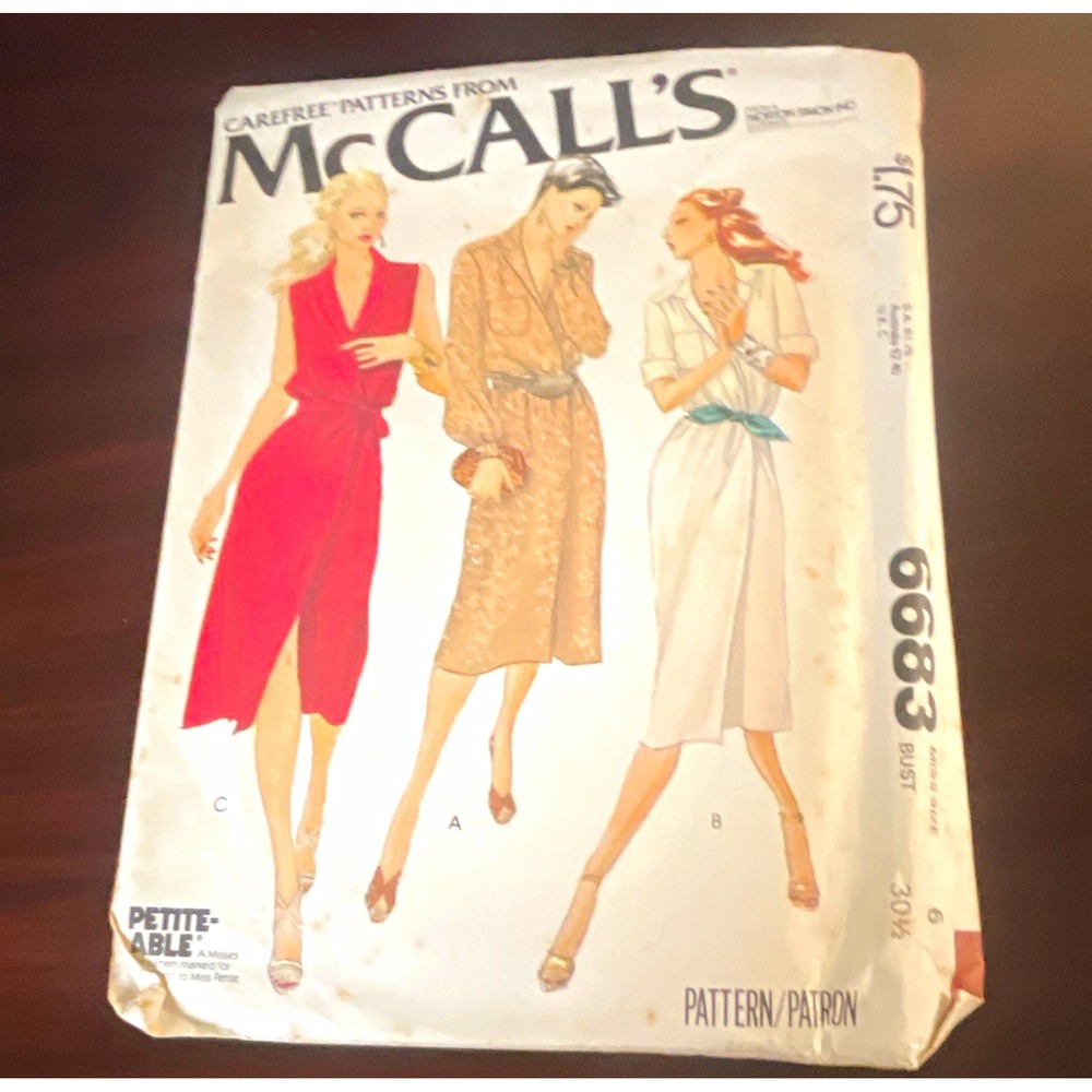 McCalls 6683 VTG 1970s Misses Wrap Dress Pattern Petite Size 6-14 Uncut